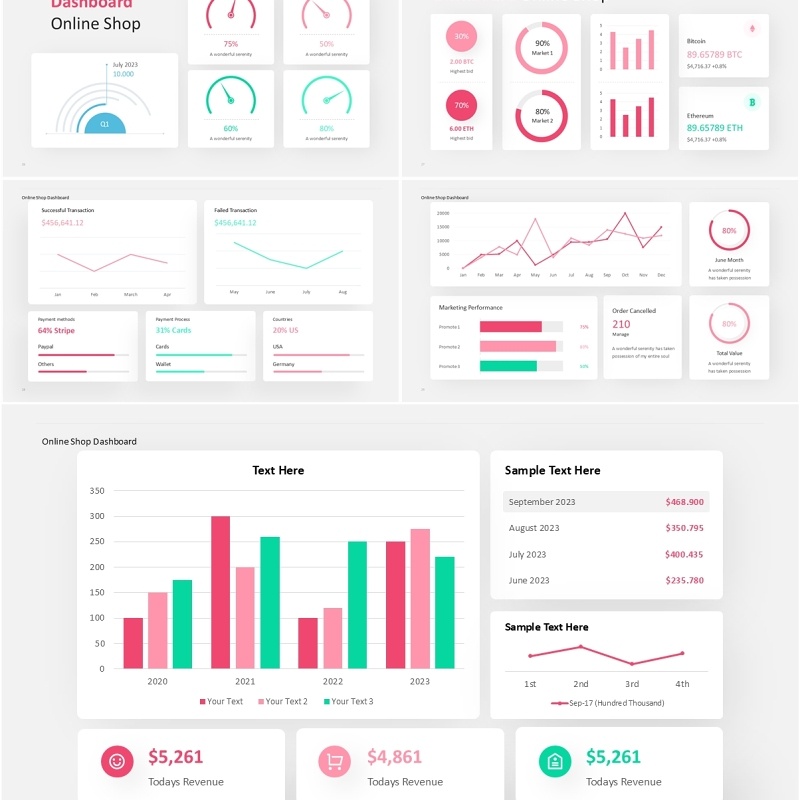 网店线上仪表盘PPT模板Dashboard Online Shop (Light)