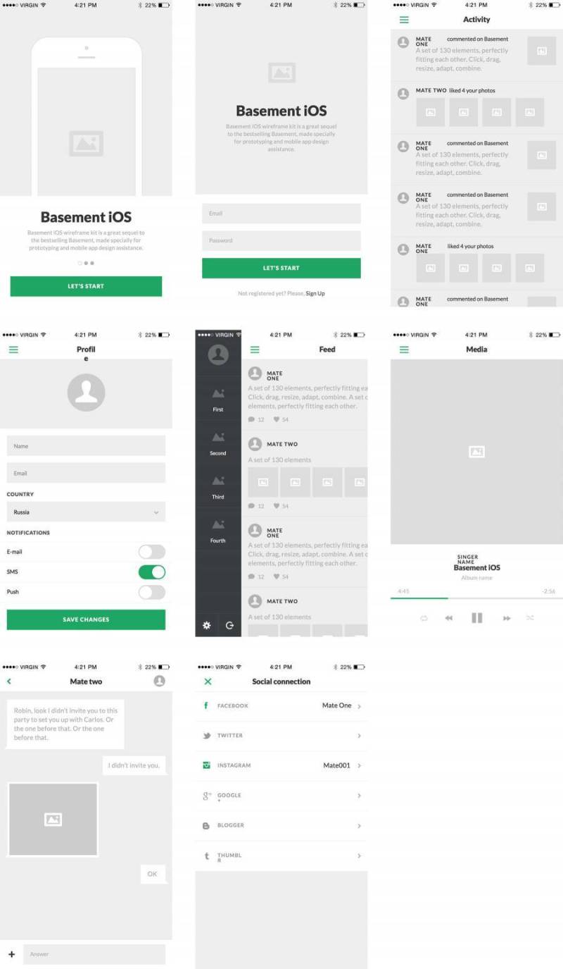 Social Wireframe Kit