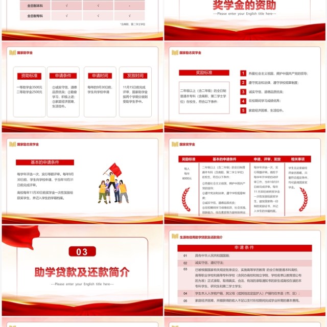 红色卡通风国家资助政策宣传PPT模板