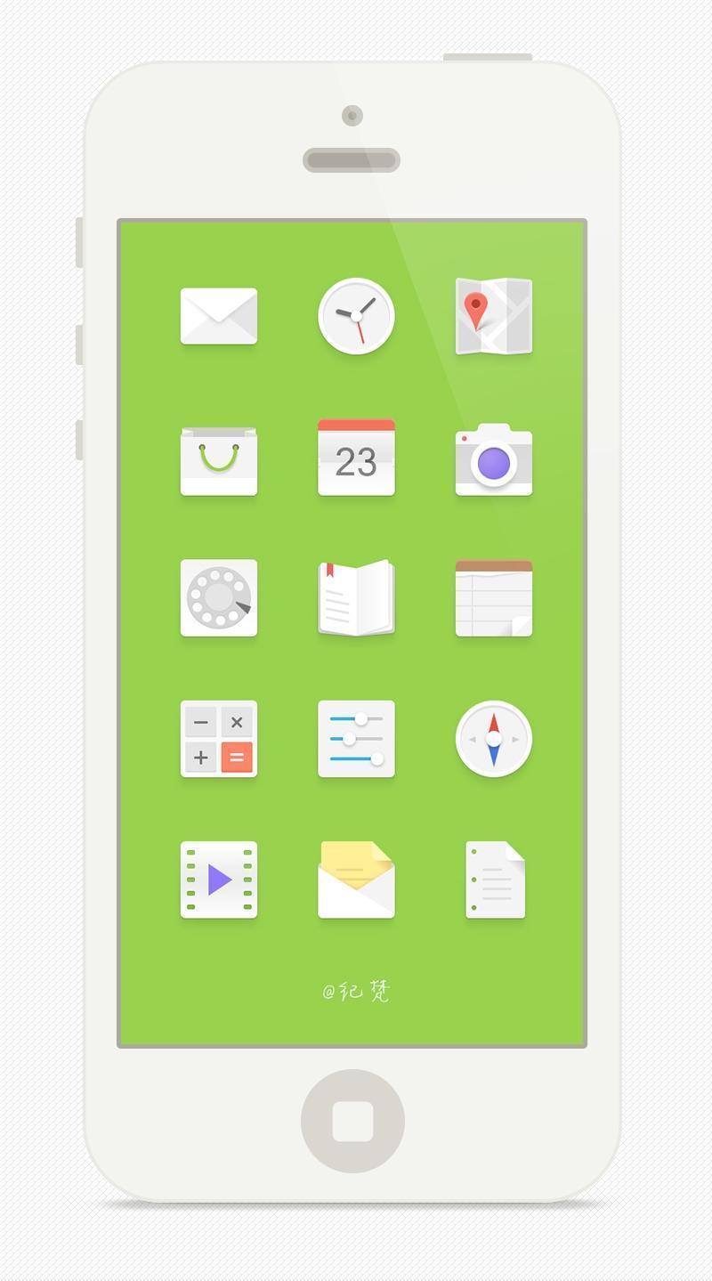 伪扁平化手机主题图标PSD分层设计