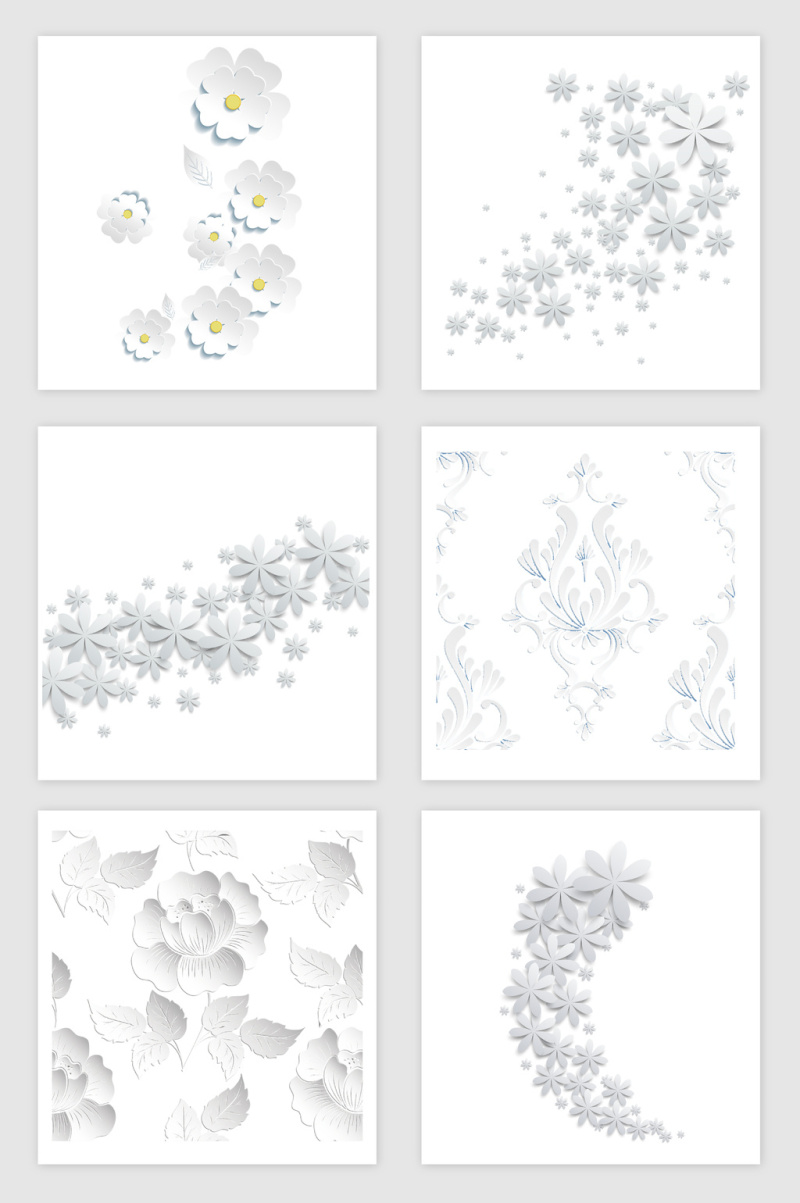 白色立体抽象花朵剪影PNG免抠素材