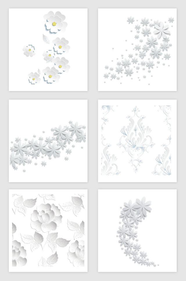 白色立体抽象花朵剪影PNG免抠素材