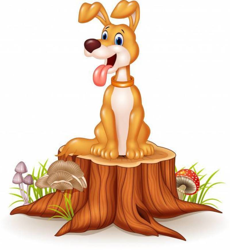 坐与舌头的动画片狗在树桩