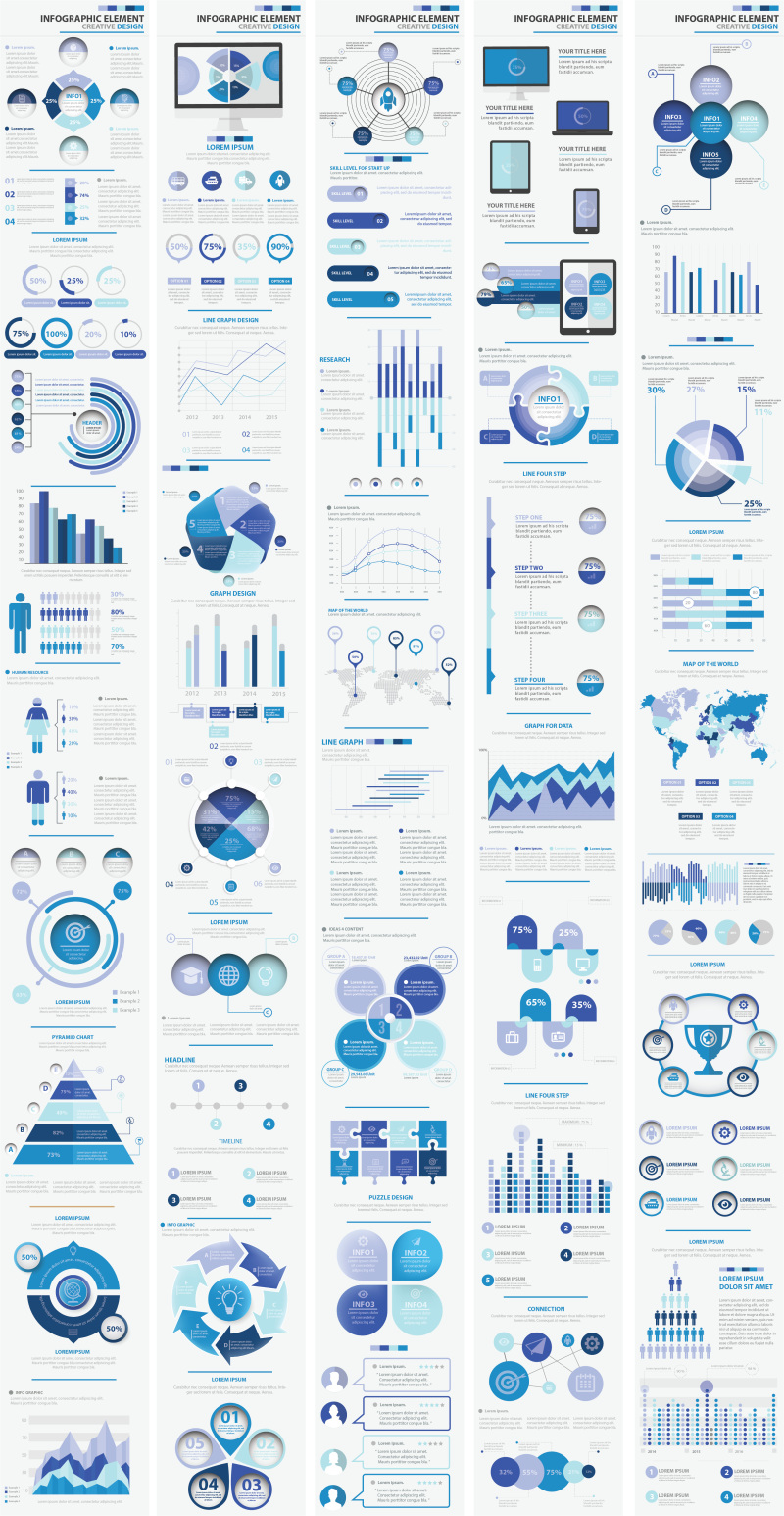 蓝色大信息图形元素设计方案Big Blue Infographic Elements Design Scheme V.5