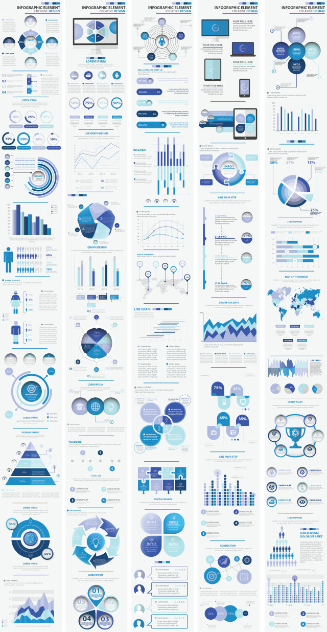 蓝色大信息图形元素设计方案Big Blue Infographic Elements Design Scheme V.5