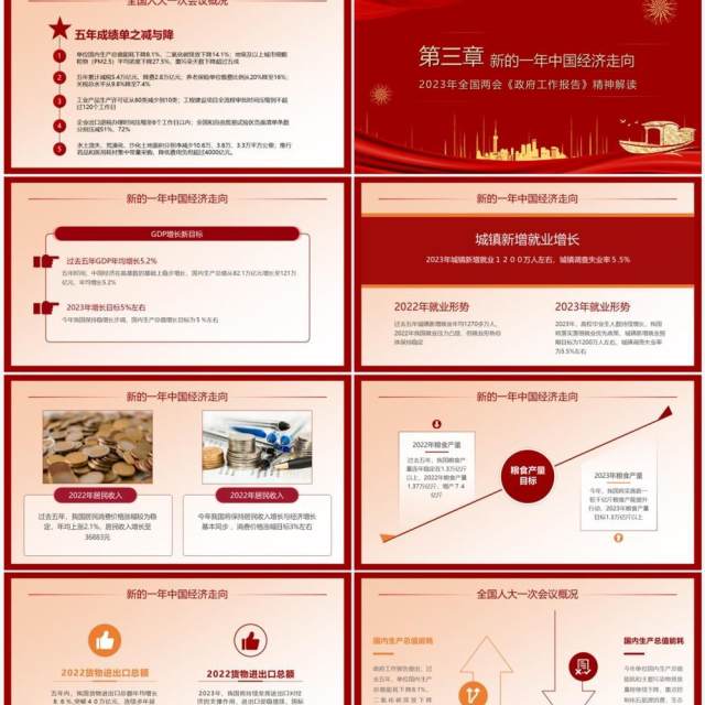 红色简约风数读2023全国两会PPT模板