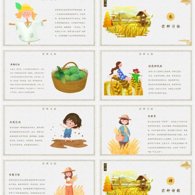 黄色二十四节气之芒种节气介绍主题班会PPT模板 黄色二十四节气之芒种节气介绍主题班会PPT模板