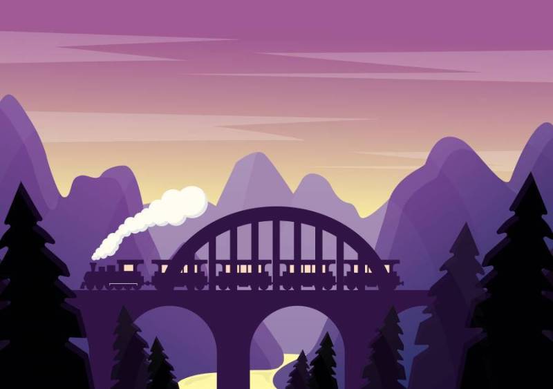 矢量紫色景观与桥梁