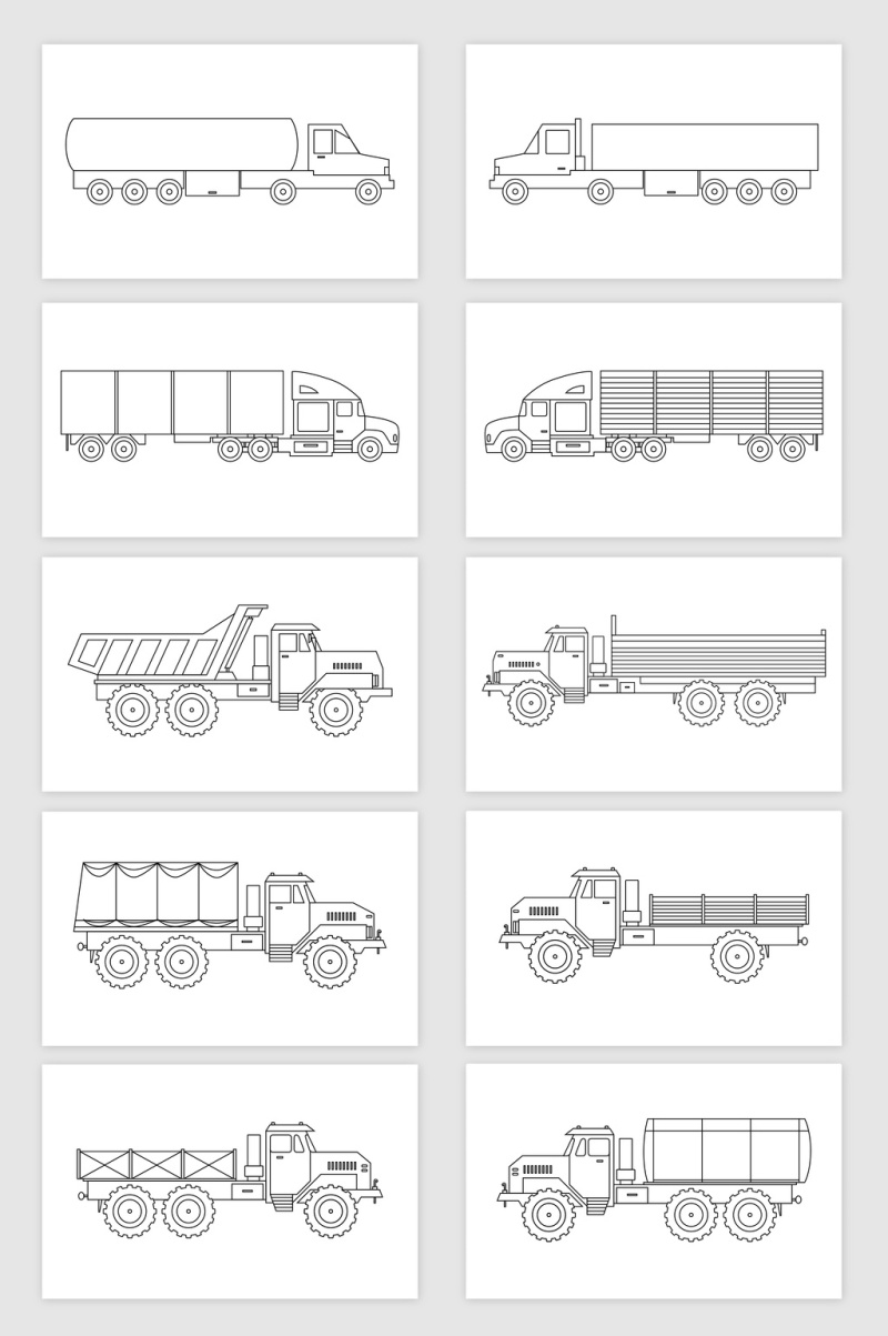 矢量线描卡车货车素材