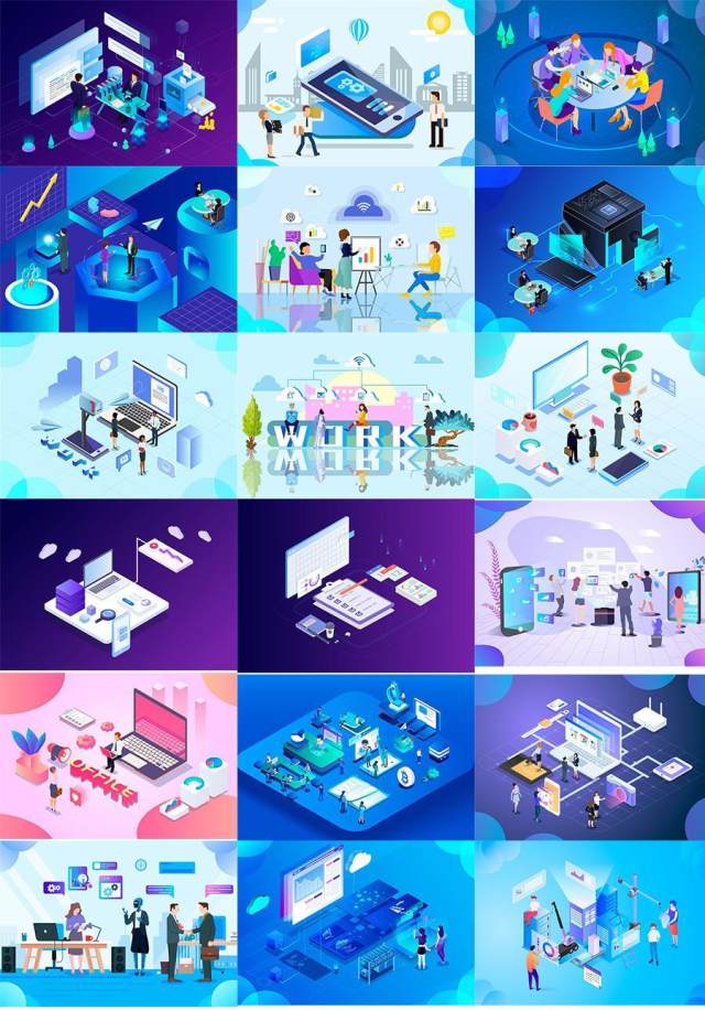 18款电商电脑手机流程UI插图画商务办公banner广告设计AI矢量分层素材 18款电商电脑手机流程UI插图画商务办公banner广告设计AI矢量分层素材
