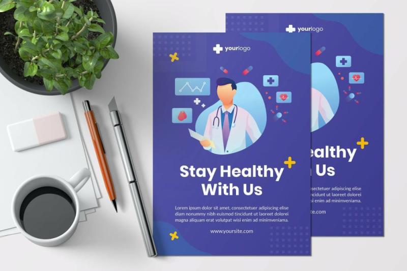 使用我们的创意保持健康传单模板AI插画设计stay healthy with us creative flyer template
