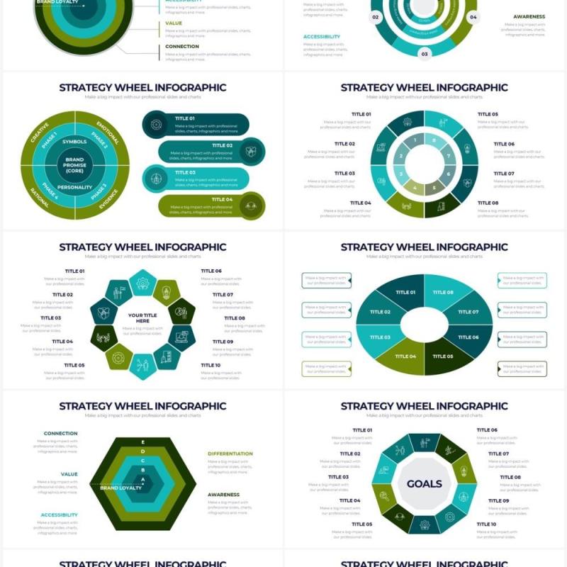 墨绿色圆形战略车轮PPT信息图形素材Strategy Wheel Powerpoint Infographics