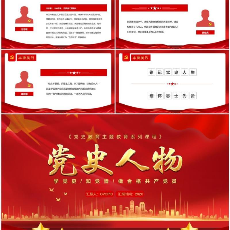 红色党政风党史人物主题教育PPT模板