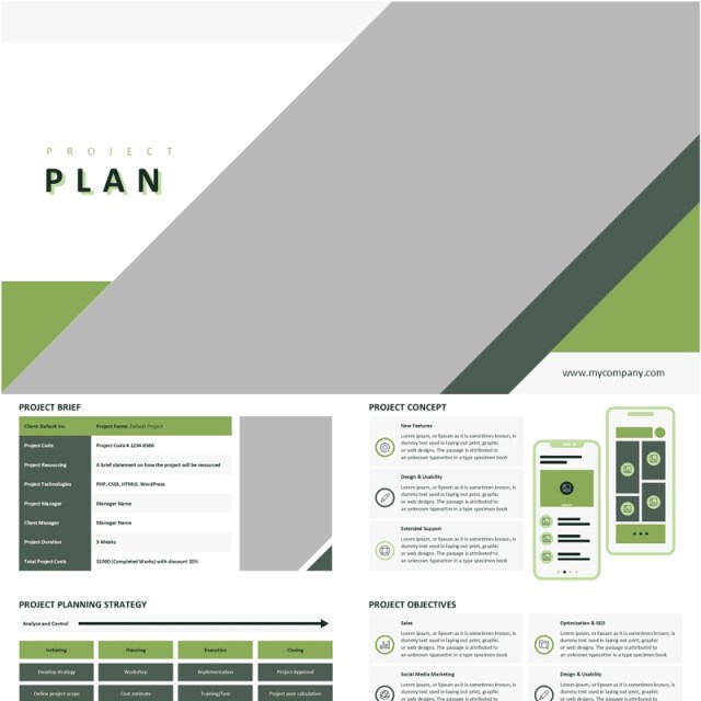 项目计划可插图PPT模板ProjectPlan_Green