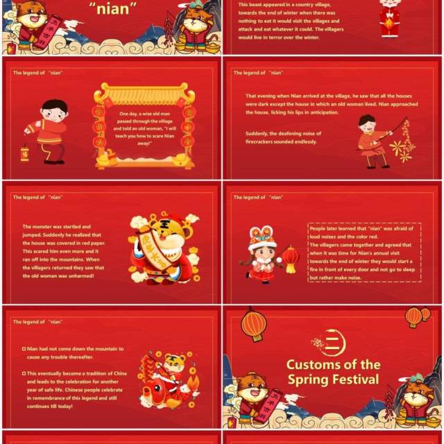 红色国潮虎年吉祥春节英语介绍PPT模板 红色国潮虎年吉祥春节英语介绍PPT模板