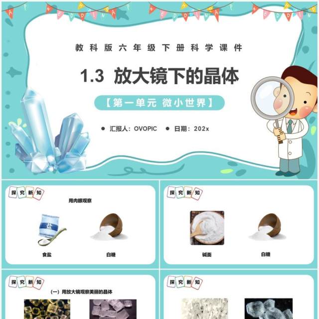 教科版六年级科学下册放大镜下的晶体课件PPT模板 教科版六年级科学下册放大镜下的晶体课件PPT模板