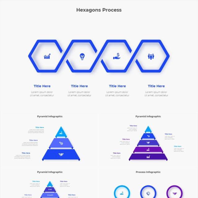 蓝色圆形结构图并列关系信息图表PPT元素素材Infographic Blue