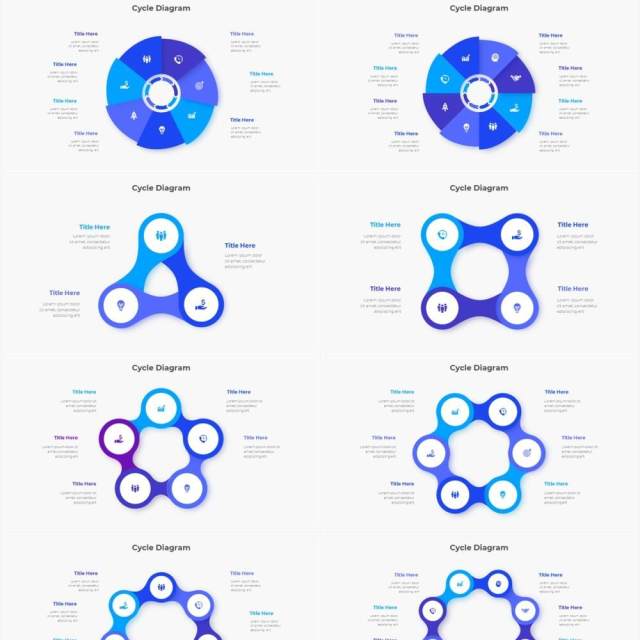 蓝色圆形结构图并列关系信息图表PPT元素素材Infographic Blue