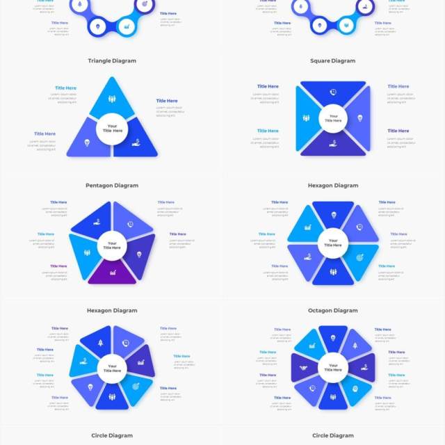 蓝色圆形结构图并列关系信息图表PPT元素素材Infographic Blue