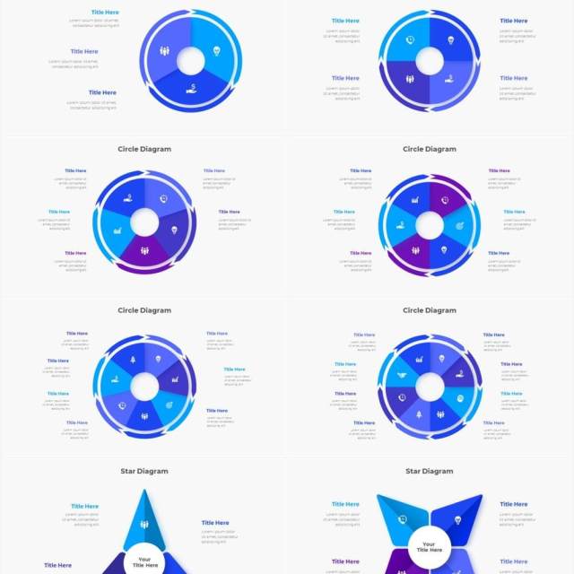 蓝色圆形结构图并列关系信息图表PPT元素素材Infographic Blue