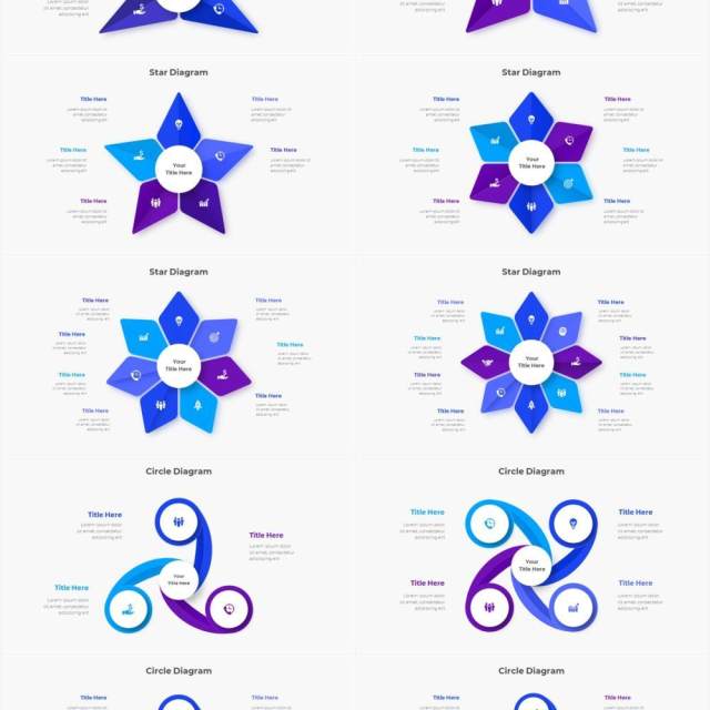 蓝色圆形结构图并列关系信息图表PPT元素素材Infographic Blue