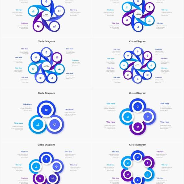 蓝色圆形结构图并列关系信息图表PPT元素素材Infographic Blue