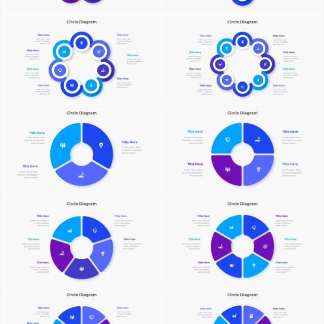 蓝色圆形结构图并列关系信息图表PPT元素素材Infographic Blue