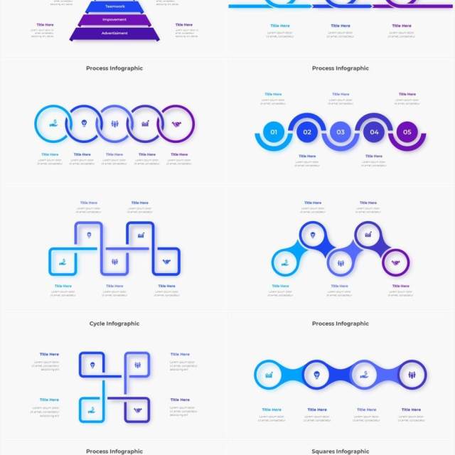 蓝色圆形结构图并列关系信息图表PPT元素素材Infographic Blue