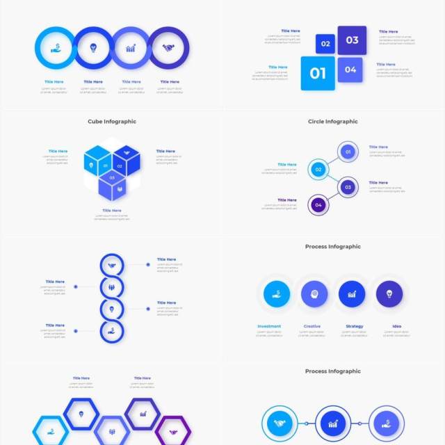 蓝色圆形结构图并列关系信息图表PPT元素素材Infographic Blue