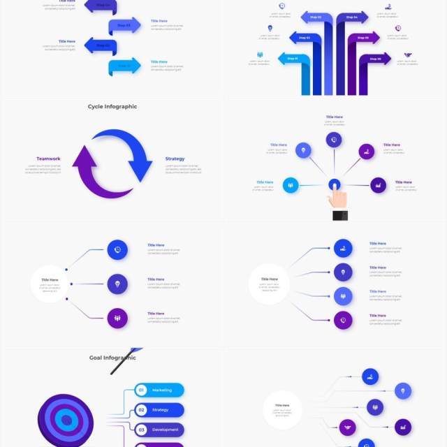 蓝色圆形结构图并列关系信息图表PPT元素素材Infographic Blue