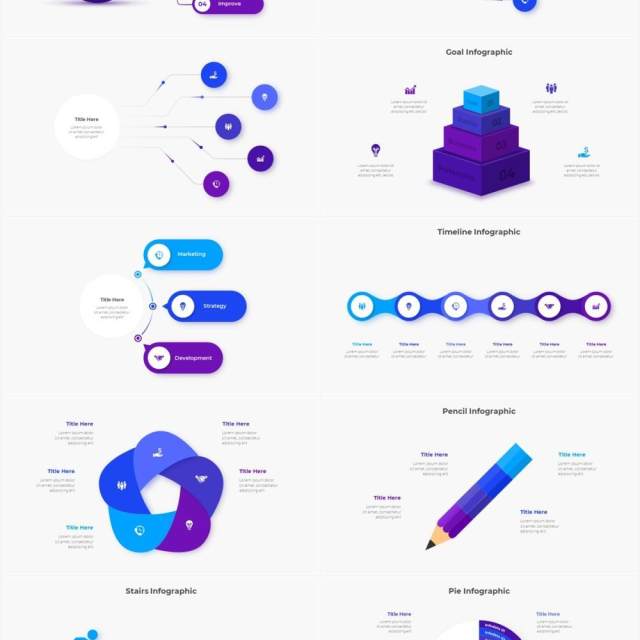 蓝色圆形结构图并列关系信息图表PPT元素素材Infographic Blue