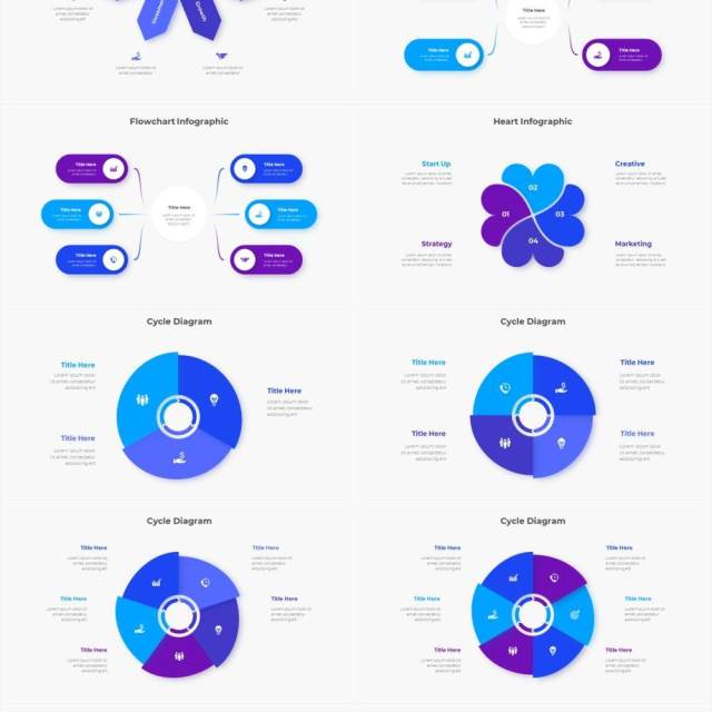 蓝色圆形结构图并列关系信息图表PPT元素素材Infographic Blue