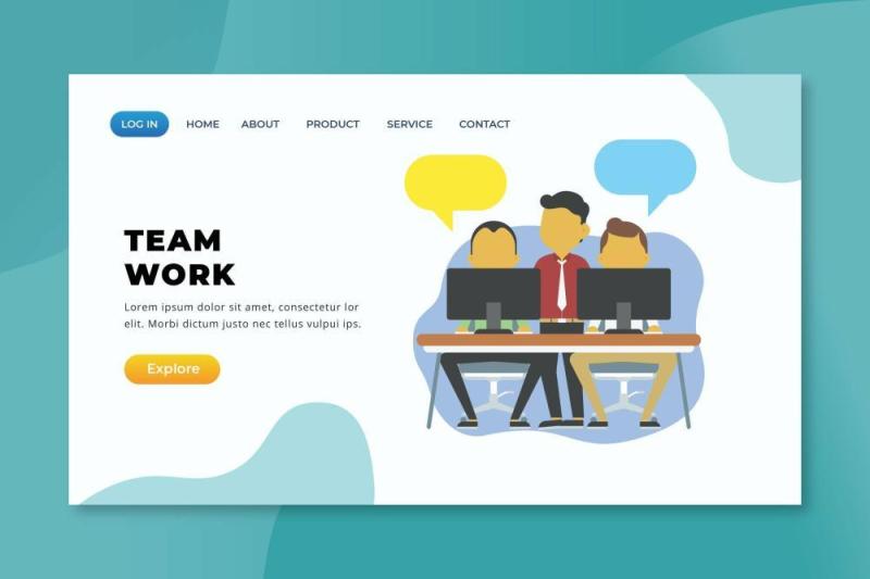 团队工作psd xd ai矢量登录页UI界面插画设计team work psd xd ai vector landing page