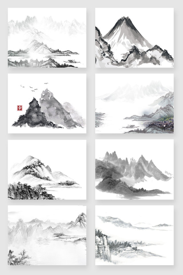黑白中国风山水水墨画素材 黑白中国风山水水墨画素材