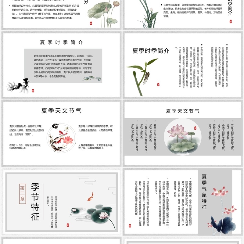 灰色水墨中国风夏季介绍PPT模板