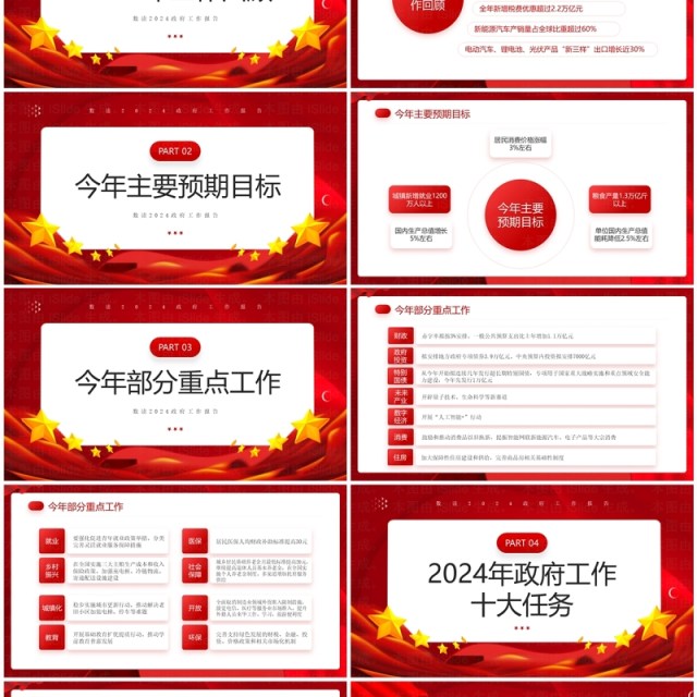 红色党政风数读2024两会政府工作报告PPT模板
