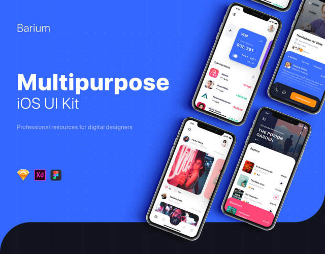 多用途的iOS UI套件素描，XD和FIGMA，钡UI工具包