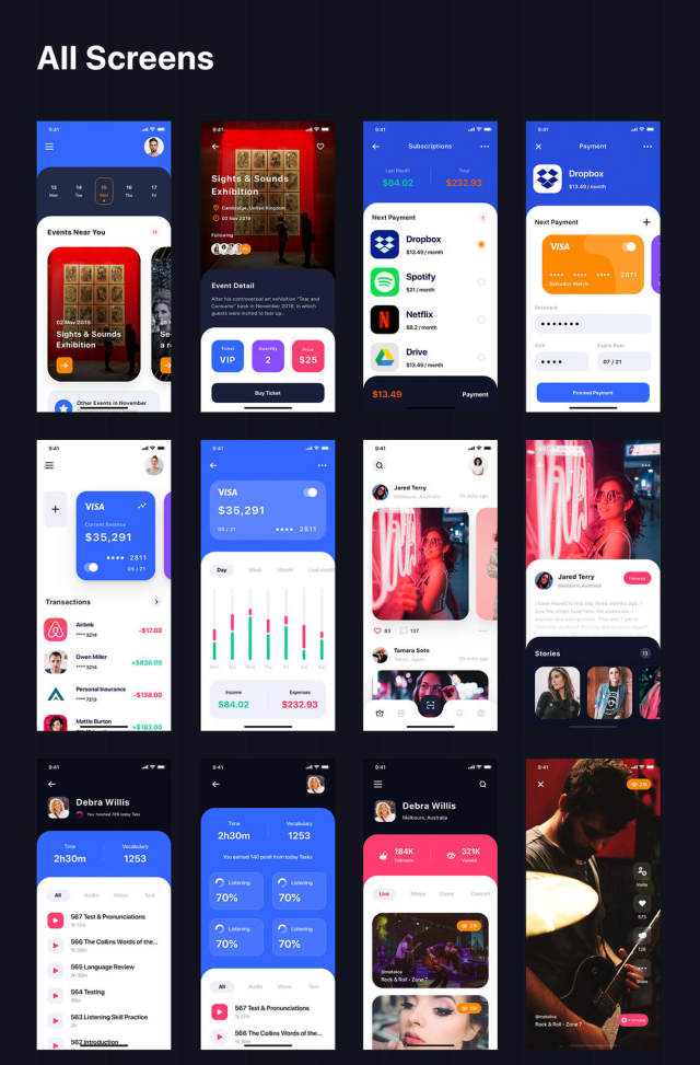 多用途的iOS UI套件素描,XD和FIGMA,钡UI工具包 多用途的iOS UI套件素描,XD和FIGMA,钡UI工具包