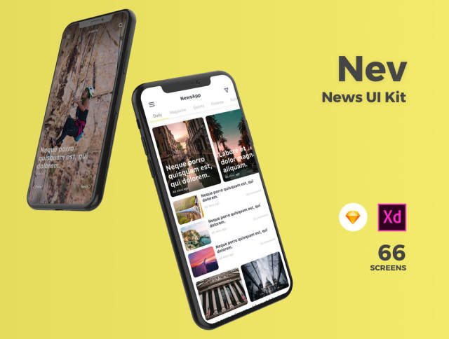 为Sketch和Adobe XD设计的高质量新闻应用UI工具包，Nev - 新闻应用UI工具包