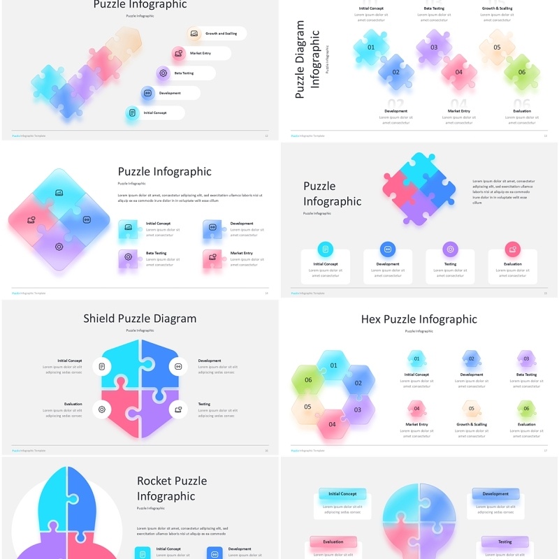 拼图信息图PPT模板Puzzle Light