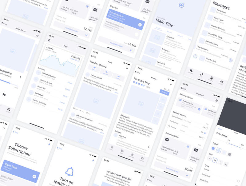 基于原子设计系统的移动线框套件，Krom移动线框套件