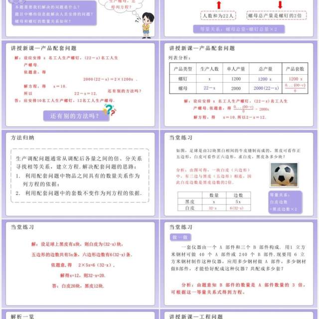 部编版七年级数学上册产品配套问题和工程问题课件PPT模板