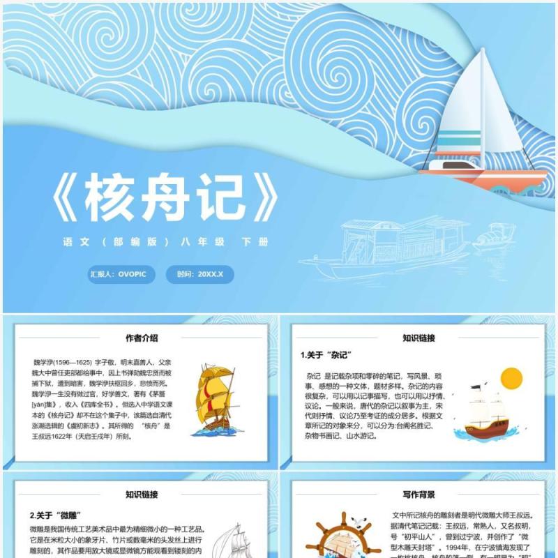 部编版八年级语文下册核舟记课件PPT模板 部编版八年级语文下册核舟记课件PPT模板