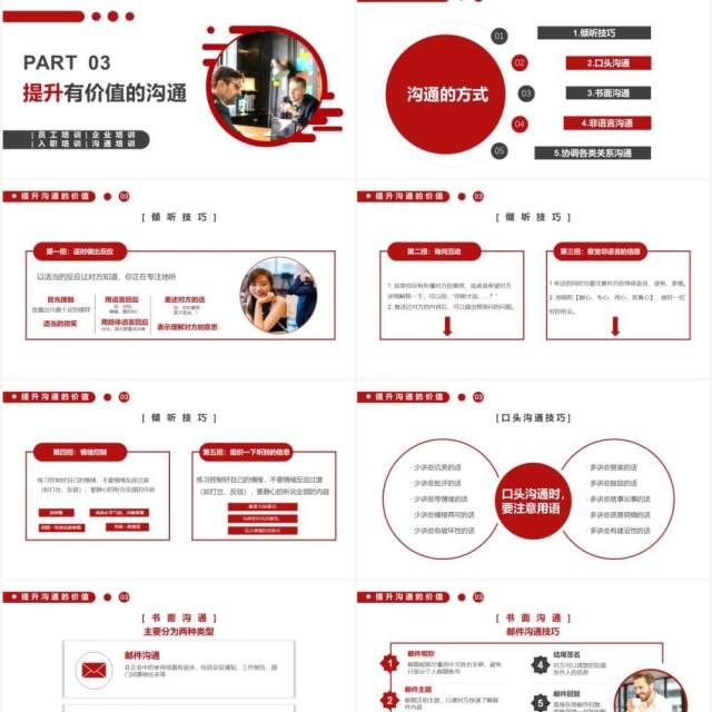 红色商务风有价值的沟通企业管理员工培训PPT模板