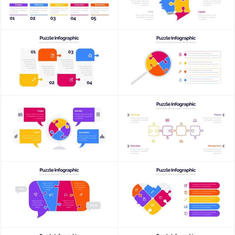 彩色创意拼图PPT信息图形素材Puzzle Powerpoint Infographics