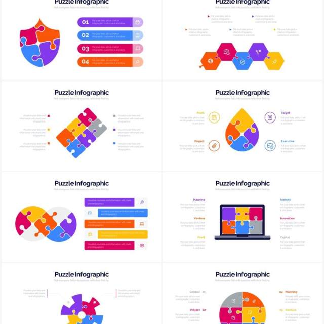 彩色创意拼图PPT信息图形素材Puzzle Powerpoint Infographics