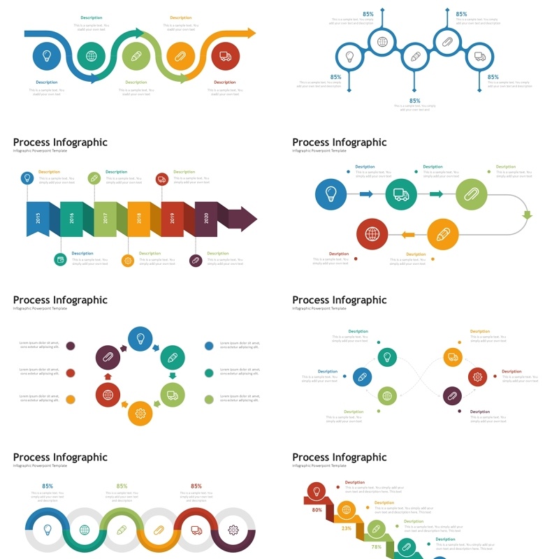 多彩市场分析项目流程图信息图ppt素材