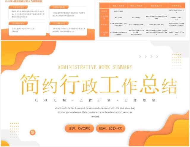橙色商务风行政工作总结PPT模板