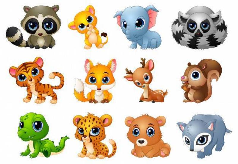 可爱的动物卡通套矢量插画