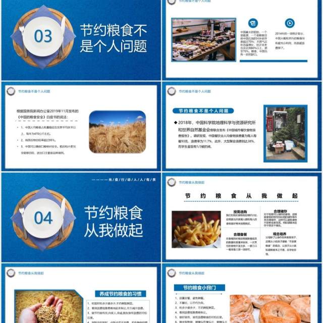 蓝色简约风节约粮食是一种生活习惯PPT模板 蓝色简约风节约粮食是一种生活习惯PPT模板